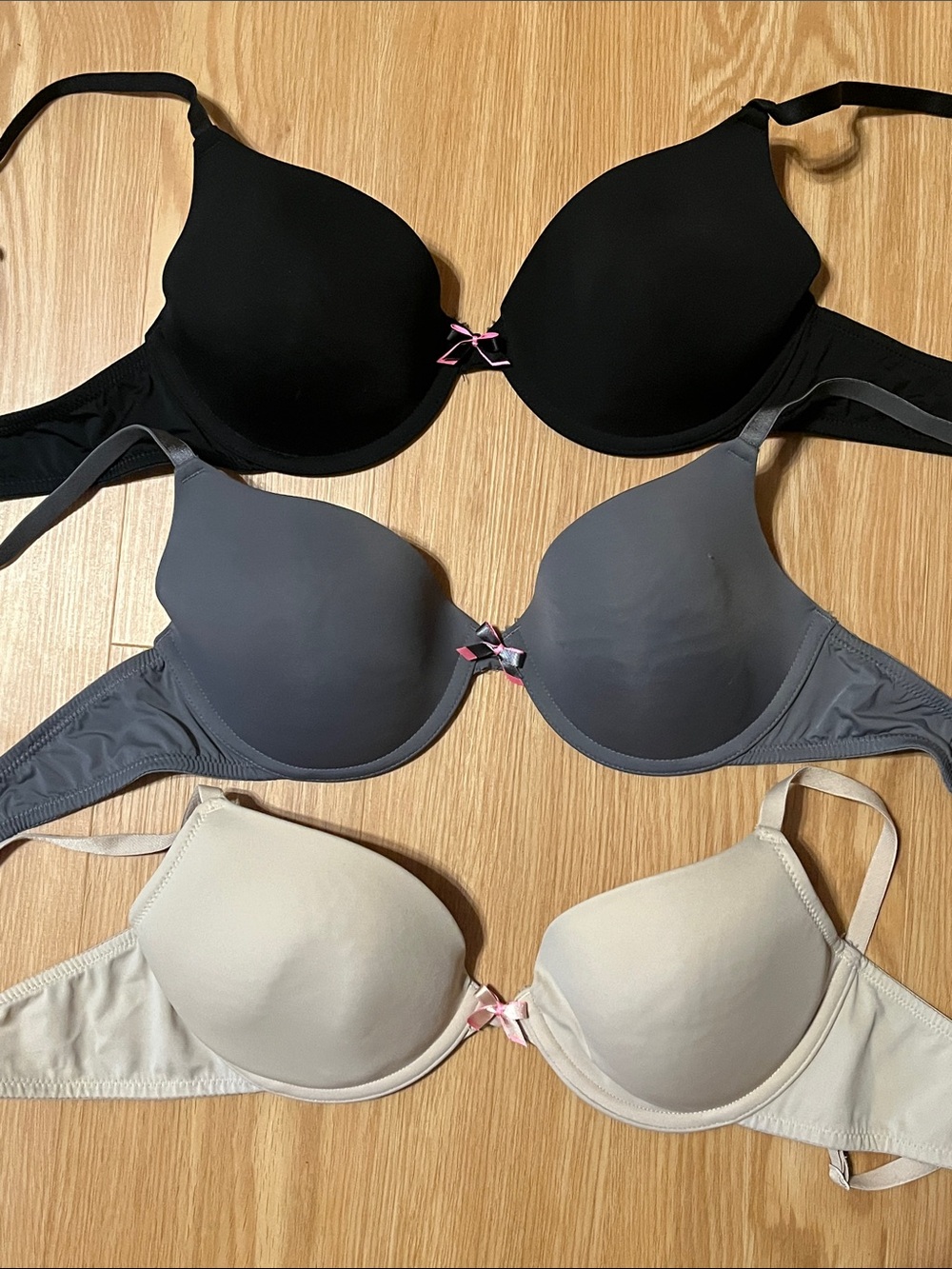 Lot of 3 Xhilaration T-Shirt Bras — Black, Gray & Beige - size 36B